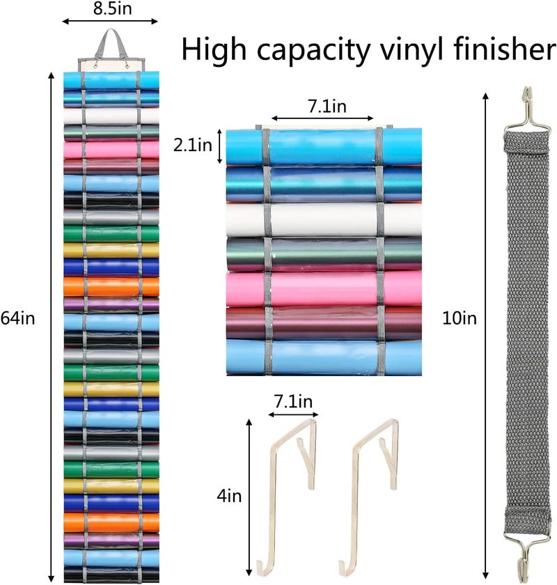 DKHDBD Vinyl Roll Holder with 60 Compartments and Keeper Door Hooks Strap, Clear Organizers Wall Mount for Home Craft Closet (Grey) - Image 2